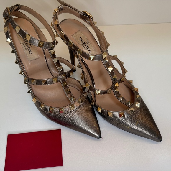 Valentino Rockstud Metallic Ankle Strap Pump 100 mm. 37 - Picture 6 of 9